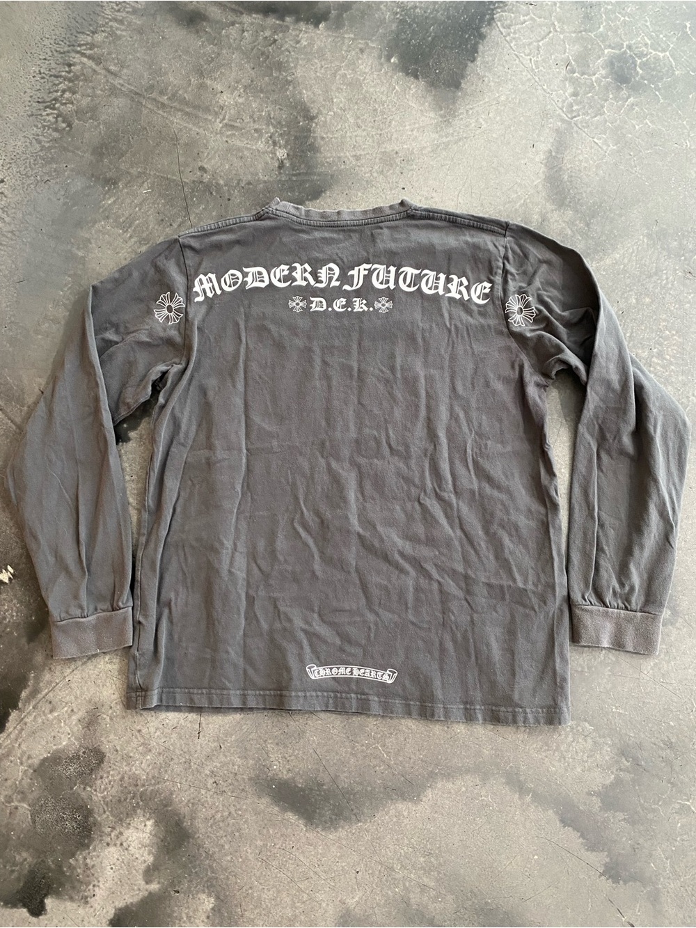 Chrome Hearts Black Long Sleeve Crewneck Small Chest Horseshoe Graphic Sz L